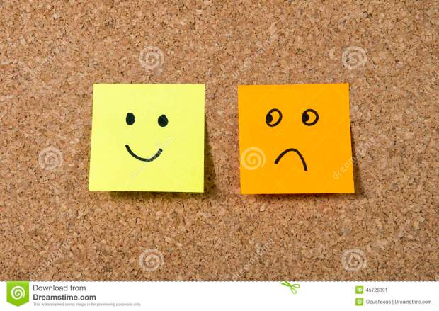 post-notes-corkboard-smiley-sad-cartoon-face-expression-happiness-versus-depression-concept-two-stuck-message-45726191